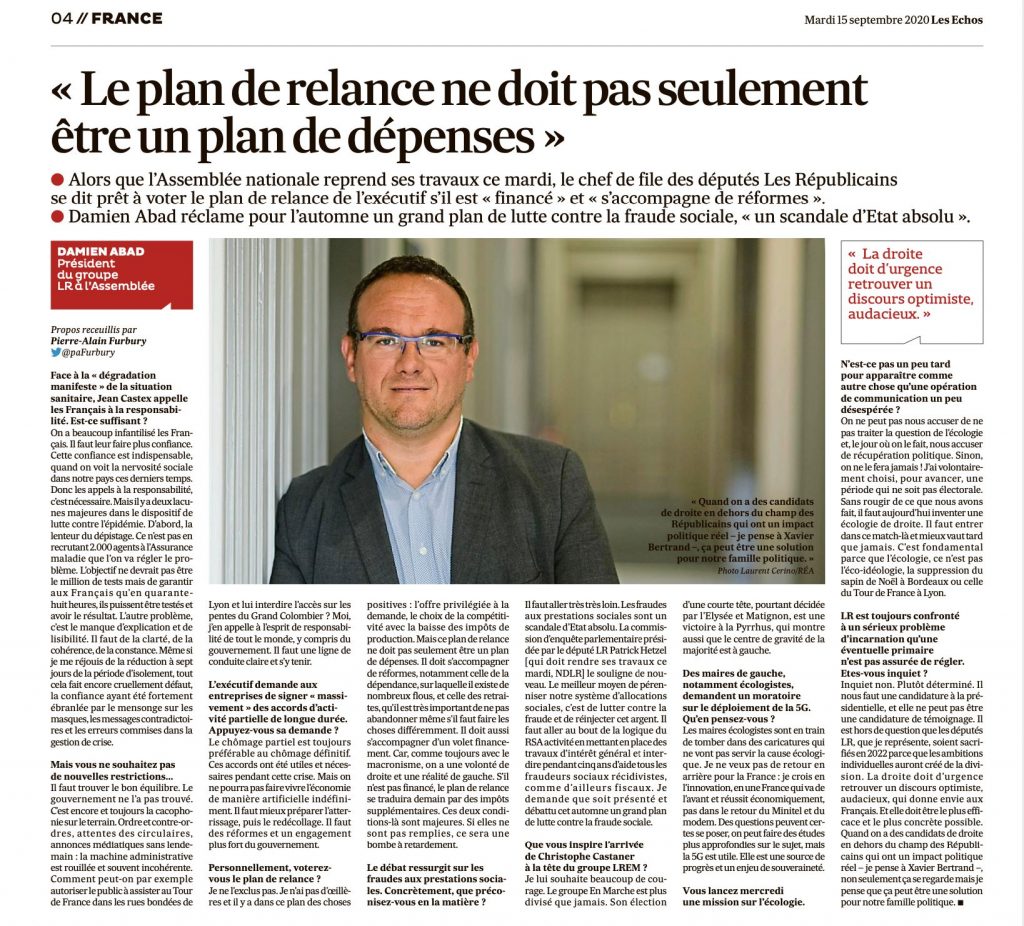 Plan de relance des républicains Damien Abad