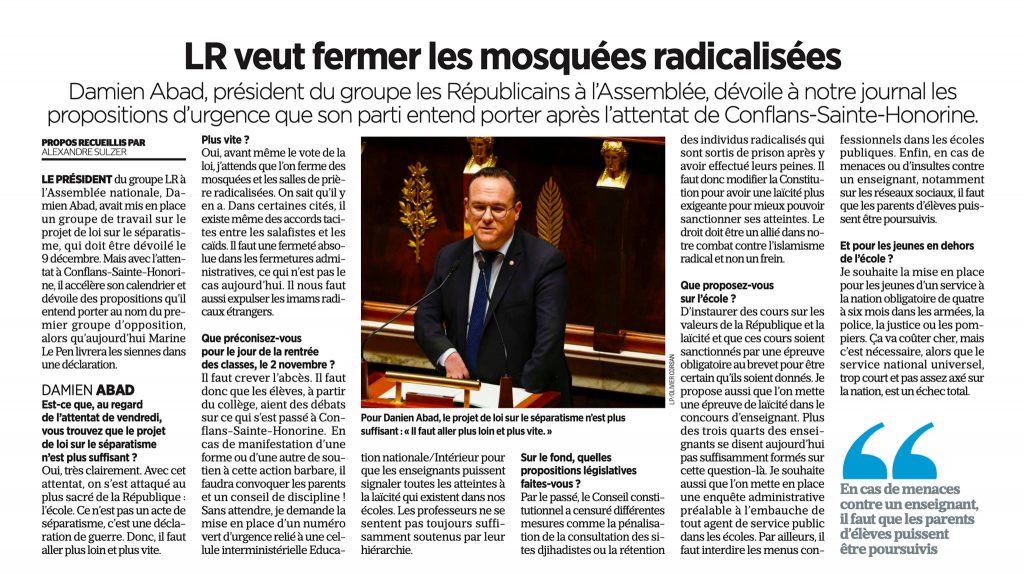 Article Damien Abad islamisme radical